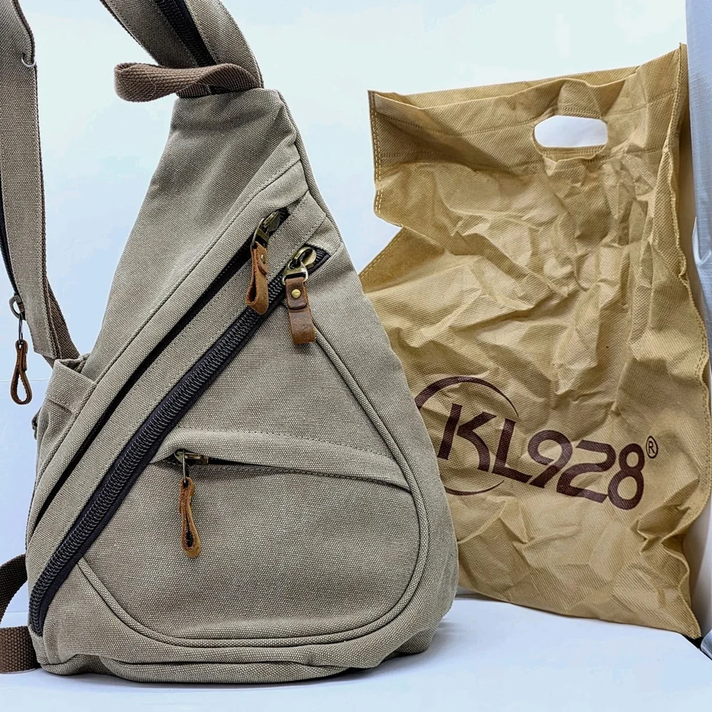 Gorpcore Utility Casual KL928 Canvas Sling Backpack Small Durable Canvas - Picture 2 of 11